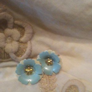Vintage light Blue with White back, clip-on earrings 50's 60's